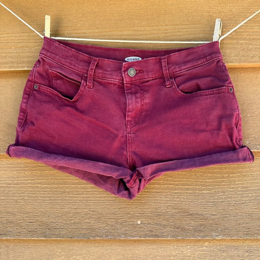 Old Navy Denim Shortie Cuffed Maroon Jean Jorts  Shorts Size 2